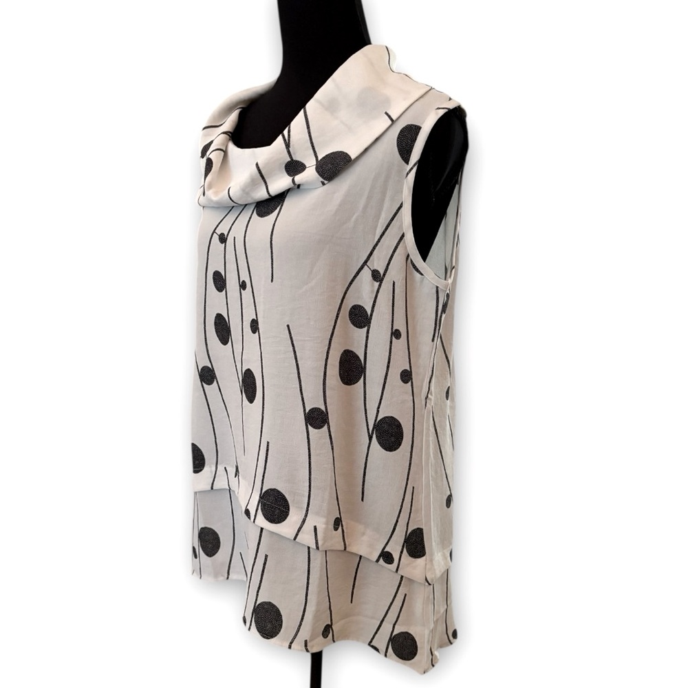 Creation Sleeveless Artsy White Black Cowl Neck Tunic Top Women’s Size S NWT